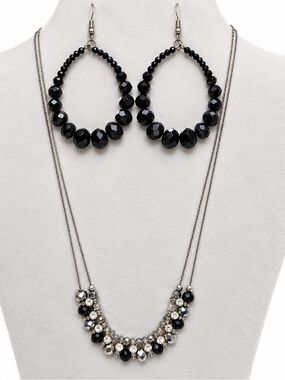 Black Ice Teardrop Earrings & Crystal Accent Necklace Set